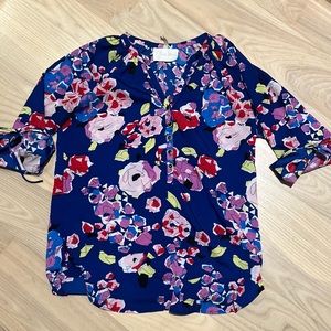 Yumi Kim Floral Print Blue Tie Sleeve Blouse